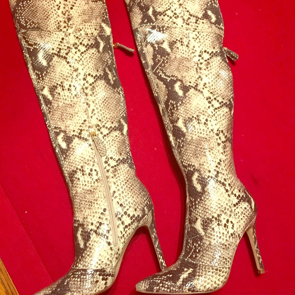 Over the knee snake print booties